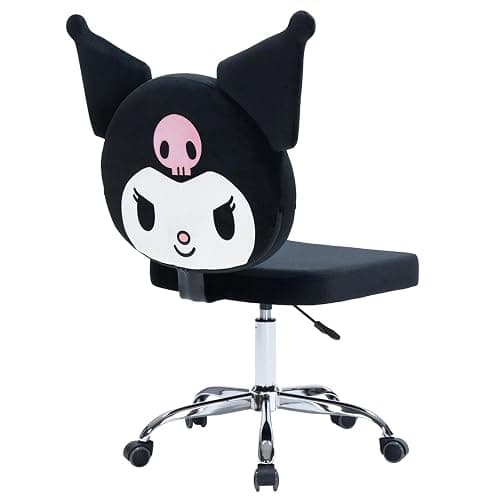 Impressions Vanity Kuromi Armless Swivel Cute Desk Chair for Bedroom, Velvet Makeup Vanity Chair with Back, Rolling Wheels Silver Metallic Base and Adjustable Height (Black) thumbnail 8