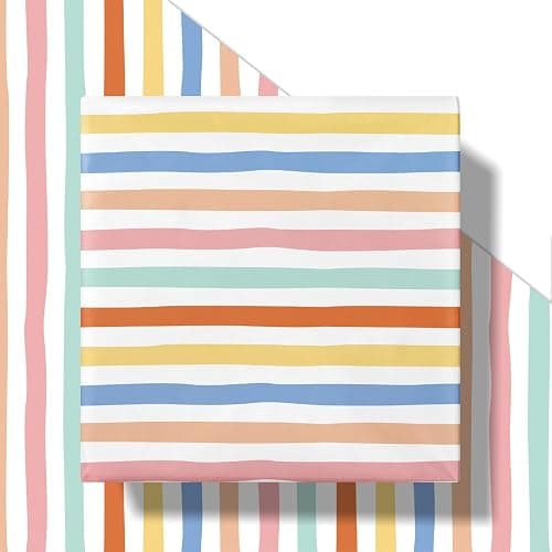RUSPEPA Watercolor Striped Wrapping Paper Roll for Girls, Mini Roll, Colorful Brushstroke Stripe Design, Adorable Gift Wrap for Paper Birthday, Baby Shower, Wedding, Anniversary, 17 Inches x 16.4 Feet thumbnail 2