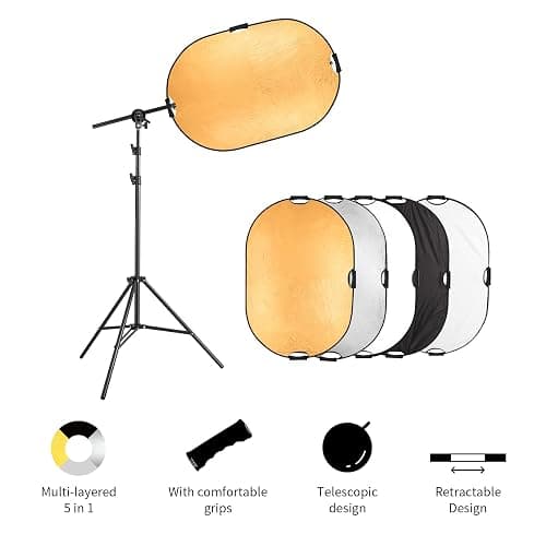 Selens Photography Reflector Stand kit, 24x36 inches 5 in 1 reflectors with 78 inches Light Stands and Extendable Holder Arm Clips for Photo Studio Lighting thumbnail 2