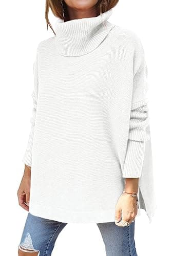 LILLUSORY Women's Turtleneck Oversized Sweaters Long Batwing Sleeve Spilt Hem Tunic Pullover Knit Tops - Image 1