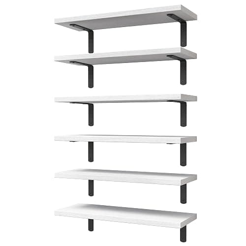 WOPITUES White Floating Shelves Set of 6,Wood for Bedroom,Modern Wall Decor,Bathroom Storage,Book Living Room[Upgraded]-White (HM011A) - Image 1