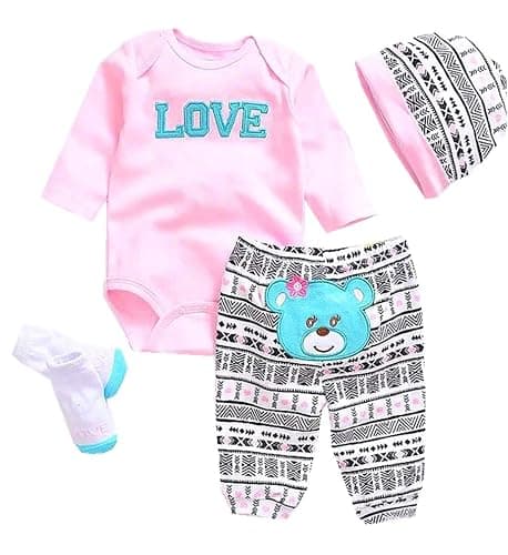 Reborn Dolls Baby Clothes Pink Outfits for 20"- 22" Reborn Doll Girl Baby Clothing Sets - Image 1