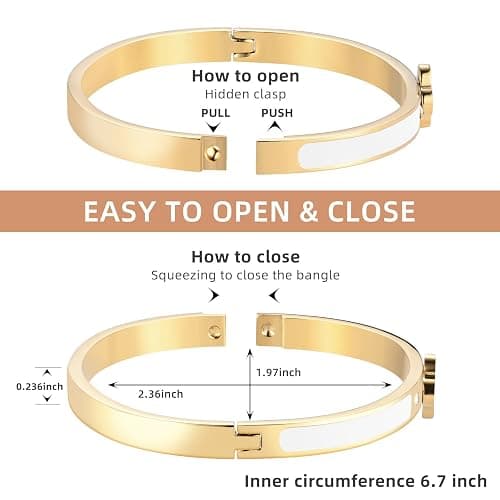 KYJAC 18k Gold Plated Stainless Steel Four Leaf Clover Bracelet for Women - Non-Tarnish, Precision Polished Chunky Oval Bangle in Black, White, Pink, Red Clover Bangle thumbnail 2