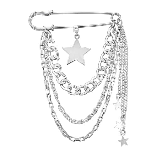 Safety Pin Brooch with Hanging Chains Charms Decorative Punk Gothic Collar Brooches Pins for Sweater Dress Skirt Tie Pins Emo Pins - Image 1