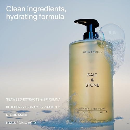Salt & Stone Antioxidant-Rich Body Wash - Santal & Vetiver | Cleanse, Nourish & Soften Skin with Niacinamide & Hyaluronic Acid | Free From Parabens, Sulfates & Phthalates (15.2 fl oz) thumbnail 2