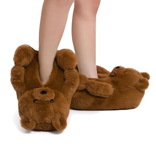 DOVORSY Women's Funny Teddy Bear Slippers,Winter Fuzzy Cute Indoor House Slippers with Cushion,Fluffy Cartoon Bedroom Shoes,Cozy Warm Birthday Valentine's Gifts for Women,Men,Ladies,Girls (Size 7-11) thumbnail 2