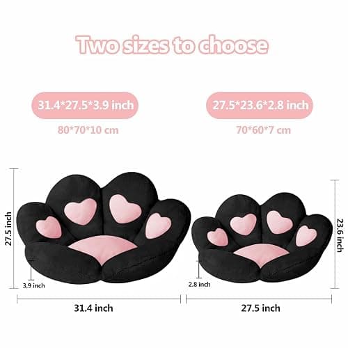 Ditucu Cat Paw Cushion Kawaii Chair Cushions 27.5 x 23.6 inch Cute Stuff Heart-Shaped Seat Pad Comfy Lazy Sofa Office Floor Pillow for Gaming Chairs Room Decor Black thumbnail 3