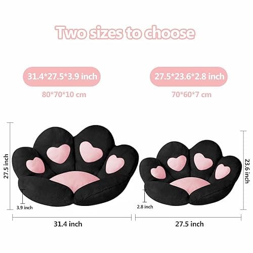 Ditucu Cat Paw Cushion Kawaii Chair Cushions 27.5 x 23.6 inch Cute Stuff Heart-Shaped Seat Pad Comfy Lazy Sofa Office Floor Pillow for Gaming Chairs Room Decor Black thumbnail 4