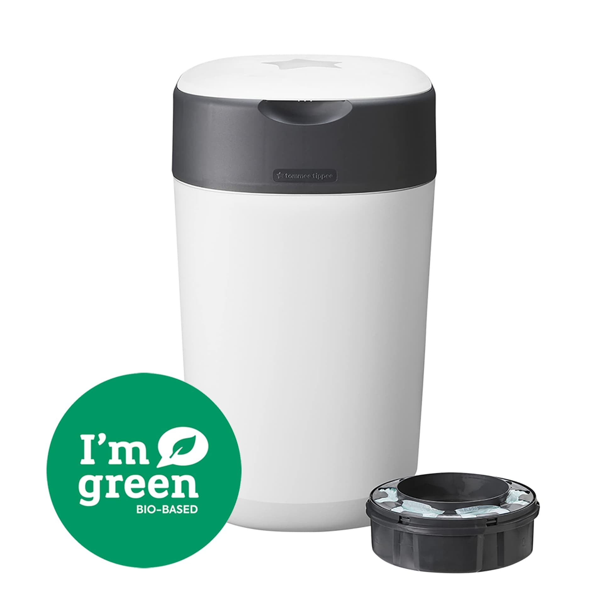 Tommee Tippee Twist and Click Advanced Nappy Bin, Eco-Friendlier System, Includes 1x Refill Cassette with Sustainably Sourced Antibacterial GREENFILM, White thumbnail 2
