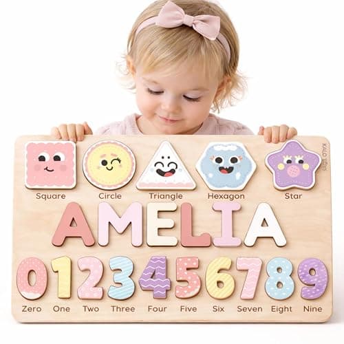 Personalized Name Puzzle for Toddlers 1-3, Custom Wooden Name Puzzle with Numbers and Shapes, 18 Art Sets, More Than Any Other, Baby Name Puzzle, Personalized Baby Gifts - Image 1