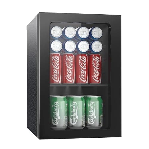 Erivess Compact Freestanding Beverage Refrigerator, 24 Can/0.9 Cubic Feet Mini Fridge with Acrylic Front Door for Soda, Beer or Wine, Under Counter Small Refrigerator with Adjustable Shelves for Home - Image 1