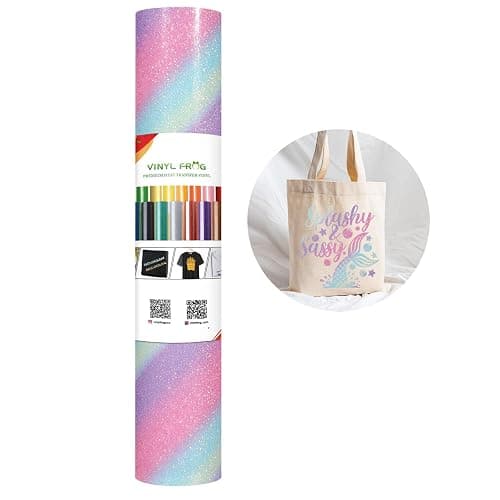 VINYL FROG Glitter HTV Vinyl 10" x5ft Heat Transfer Vinyl Roll Rainbow Iron on Vinyl Sparkle Heat Press Vinyl for T-Shirts Gift Designs thumbnail 7