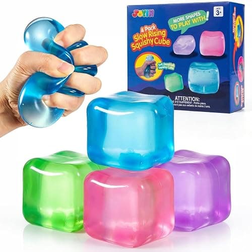 JOYIN 4 Pack Stress Cube, 2'' High Density Ice Cube Fidget Toy, Stress Relief with Slow Rising Sensory Squishy Toys for Kids Adults, Birthday Gifts, Party Favors, Classroom Prizes for Boys Girls - Image 1
