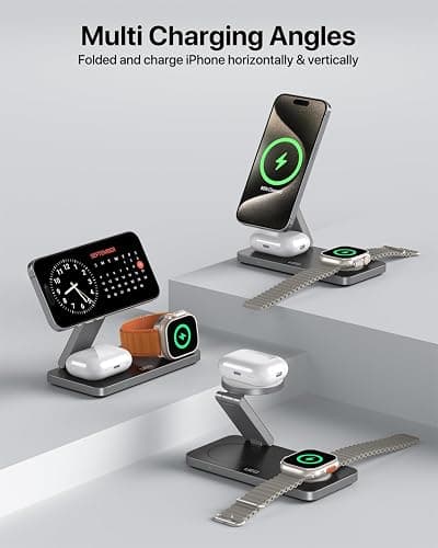 UEQ Foldable 3 in 1 Wireless Charging Station for Apple Compatible with Magsafe Charger Stand,Magnetic Wireless Charger Station for iPhone 17 Air16 15 14 13 12 Series,Airpods Pro,Apple Watch(Black) thumbnail 8