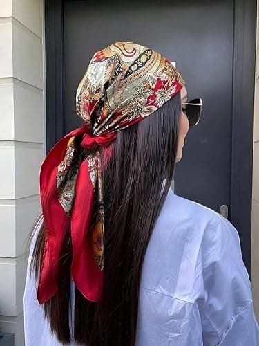 Head Scarf for Women Red Silk Bandana Pirate Costume Accessories, Pirate Head Scarf for Hair Wrapping and Sleeping 35 Inches thumbnail 2