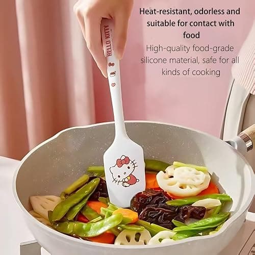Cartoon silicone spatula, long handle non-stick rubber, heat-resistant, suitable for cream, jam, blenders, and applicable for cooking and baking (Pink melody) thumbnail 5