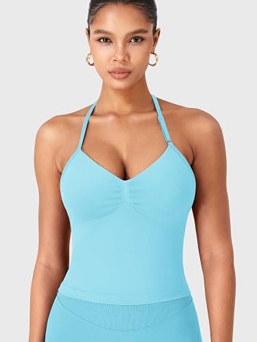 YEOREO SoftHue Impact Longline Strappy Top Women's Halter Workout Tank Tops Backless Gym Longline with Adjustable Strap thumbnail 4