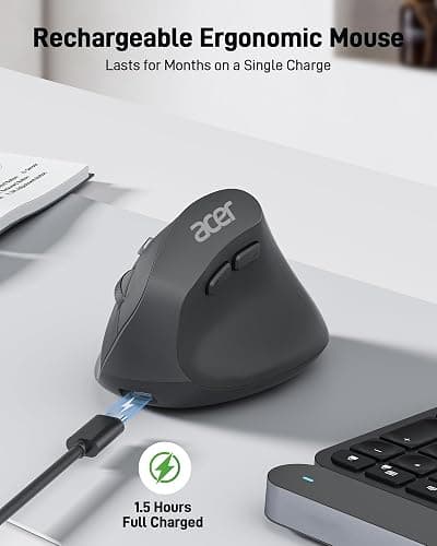 acer Ergonomic Mouse Wireless, Adjustable DPI Vertical Mouse 1000/1200/1600 with 6 Buttons, Rechargeable Ergo Mice with 2.4GHz USB Receiver for Computer, Laptop, PC, iMac and Desktop thumbnail 4
