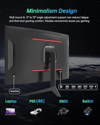 KTC 27 inch Gaming Monitor, 1440P Curved Monitor, 180Hz, 144Hz, 2K, 1500R, 1ms, FreeSync/G-Sync Compatible, DisplayPort/HDMI/USB, Ultrawide PC Vesa/Wall Mount Computer Monitor, H27S17 thumbnail 6