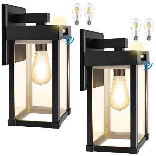 Solar Wall Lights Outdoor with 3 Lighting Modes & Motion Sensor, Solar Porch Light with 2 Bulbs, Waterproof Outdoor Wall Sconce Lantern Lamp Fixture for Garage Porch Shed Barn Yard Garden Front Door - Image 1