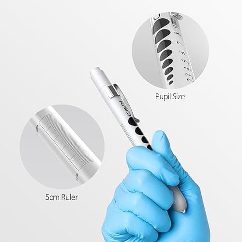 CAVN Pen Light with Pupil Gauge LED Penlight for Nurses Doctors, 2 Pcs Reusable Medical Penlight for Nursing Students (Black/White) - Black and White thumbnail 3