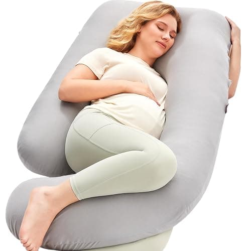 Momcozy Pregnancy Pillow for Sleeping - U Shaped Full Body Maternity Pillow | Removable Jersy Cover, Support for Back, Legs, Belly, Hips for Pregnant Women, Side Sleeper, 57 Inch, Grey - Image 1
