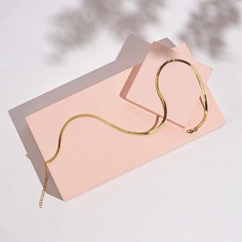 PAVOI 14K Gold Plated Curb Paperclip Box Sphere Bead Snake Herringbone and Figaro Chain Adjustable Necklace thumbnail 4
