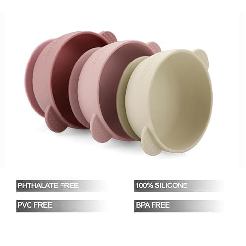PandaEar 3 Pack Baby Bowls with Suction| Stay Put Silicone Food Bowl for Babies Kids Toddlers Infants| Food Grade Soft Safe BPA-Free Silicone (Pink) thumbnail 4