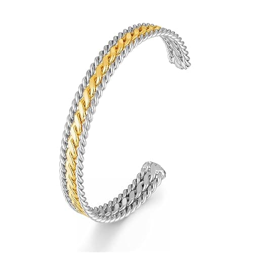 VEDAIM Two Tone Bracelet for Women Braided Twisted Cuff Bracelet Gold Silver Mixed Metal Statement Bracelet Adjustable Jewelry - Image 1