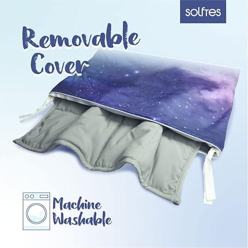 Solfres Small Weighted Lap Pad Blanket Throw for Kids Boys Teens 20in x 23in 5 Lbs - Sleep Therapy Plush Travel Size with Glass Beads, Galaxy Space Stars - Purple Blue/Gray (With Removable Cover) - 20"x 30" 5lbs thumbnail 4