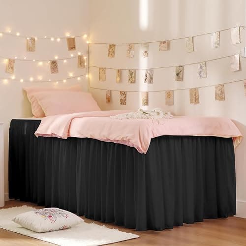 RIMELA Dorm Bed Skirt Twin XL 25 Inch Drop, Extra Long Wrap Around Elastic Bed Skirts Easy to Put On Twin Size Dust Ruffle, Black Bedskirt for Adjustable Bed Base Solid Silky Fabric Machine Washable thumbnail 8