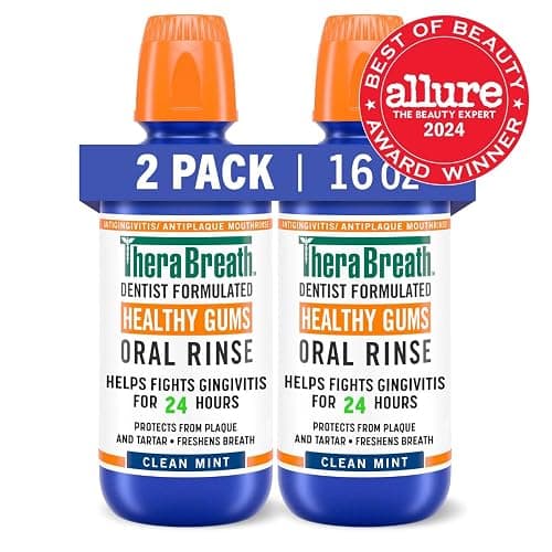 TheraBreath Healthy Gums Oral Rinse, Antigingivitis, Clean Mint Flavor, Dentist Formulated to Help Prevent Gingivitis and Support Gum Health, Alcohol Free, 16 Fl Oz (Pack of 2) thumbnail 8