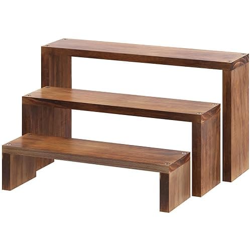Tovacu Plant Stand Shelf for Desk Window Sill Countertop Succulent Stand Desktop Shelf 3 Tiers Small Wooden Tabletop Ladder Plant Shelves for Cupcake Stand Riser Spice Rack Holder - Image 1