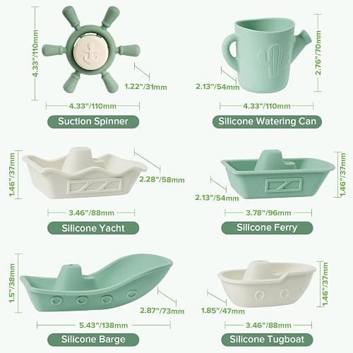Haakaa Nautical Silicone Baby Bath Toys Set, Food Grade Silicone Bathtub Toys for Toddlers, Mold-Free Stacking Boats & Spinner Toy & Pouring Cup, BPA Free Floating Tub Toys for Baby 6M+ thumbnail 2