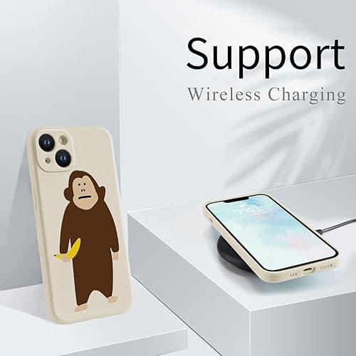 Wihytec Funny Monkey Phone Case for iPhone 14 Cute Monkey Banana Case Cover Liquid Silicone Soft Gel Rubber Matt Phone Cover with Microfiber Lining thumbnail 7