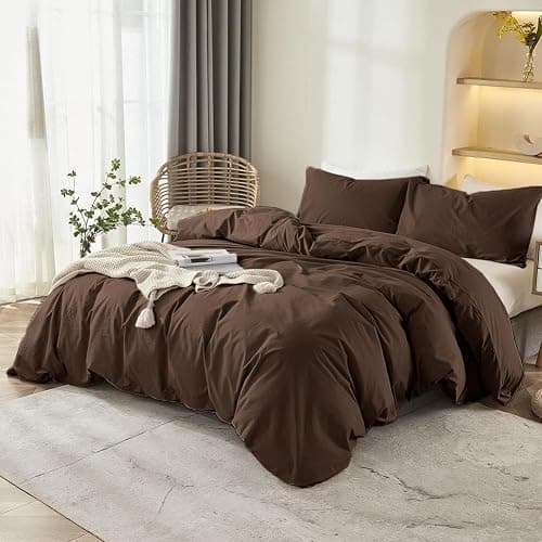 Covebett Housse de Couette 240x260 cm Marron Chocolat Couette Unie Parure de lit Adulte 2 Personnes Marron Foncé en Microfibre Linge de lit avec Fermeture Éclair et 2 Taie d'oreiller 65x65cm thumbnail 2