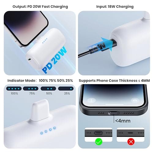 [2-Pack] Mini Portable Charger for iPhone,5200mAh Ultra Compact PD Fast Charging Power Bank,Plug-in Battery Pack Travel Cordless Phone Charger,Compatible with iPhone 14/14Pro/13/12/11/X/8/7/6plus etc thumbnail 5