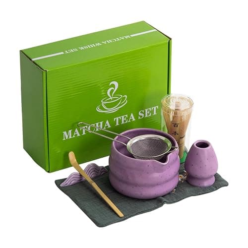 7Pcs Japanese Matcha Tea Set, Matcha Kit with Matcha Bowl (with Pouring Spout), Matcha Whisk, Whisk Holder, Strainer - Elegant Matcha Set for Gifting and Personal Use, Gift Box Packaging (Purple;) thumbnail 3