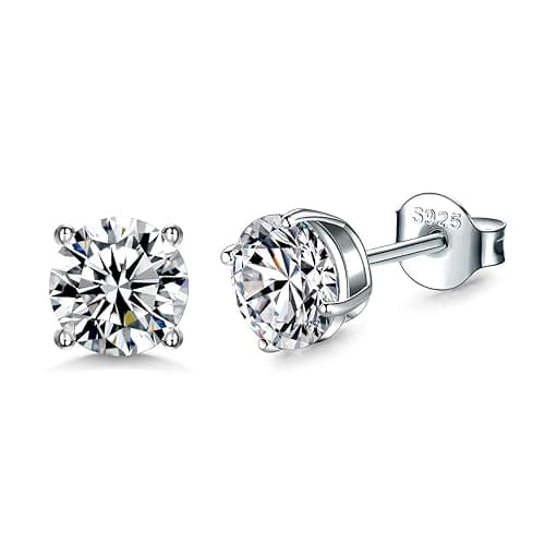 925 Sterling Silver Stud earrings Set | White Gold Plated Hypoallergenic Stud Earrings | Cubic Zirconia Stud Earrings for Women (2mm,3mm,4mm,5mm,6mm,7mm) 8 CZ colors options - 1Silver-3/4/5/6mm thumbnail 6