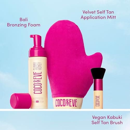 Coco & Eve Sunny Honey Bali Bronzing Bundle (Dark). All Natural Sunless Tanning Mousse. Instant Self Tanning Lotion with Bronzer, Mitt Applicator and Kabuki Brush. thumbnail 4