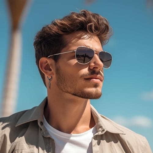 ONESING 15 Pairs Black Earrings for Men, Stainless Steel Mens Earrings set with Studs Hoop Earring Cross Dangle Earrings Hypoallergenic Ear Piercing Jewelry for Men Women thumbnail 3