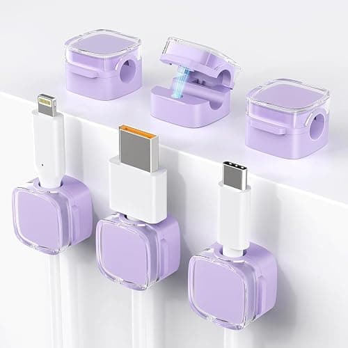 6 Pack Magnetic Cable Clips, Cord Organizer Holder, Strong Adhesive Desk Cable Management Organizer, Phone USB Charging Cords Wire Holder Organizer for Home, Office, Car, Desk, Nightstand (Purple) - Image 1