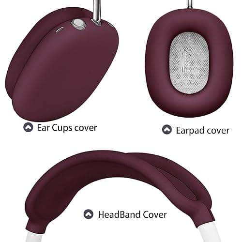 Silicone Case Cover for AirPods Max Headphones，Anti-Scratch Ear Cups Cover/Ear Pad Case Cover/Headband Cover 3 in 1 Accessories Silicone Protector for Apple AirPods Max（Wine red） thumbnail 4