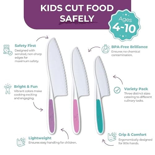 Tovla Jr. Kid Safe Knife Set for Real Cooking | 3-Piece Toddler Kitchen Knives | Montessori & STEM Cooking Tools Ages 4–12 | BPA-Free, Dishwasher-Safe | Christmas, Birthday & Stocking Stuffer Gift thumbnail 2