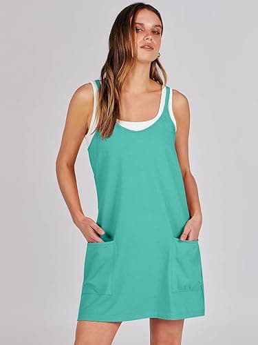 Prinbara Women Athletic Tennis Dress Summer Workout Sports Mini Romper Dress Built in Shapewear Shorts Sundress 2025 Outfits - Lake Blue - Small thumbnail 9