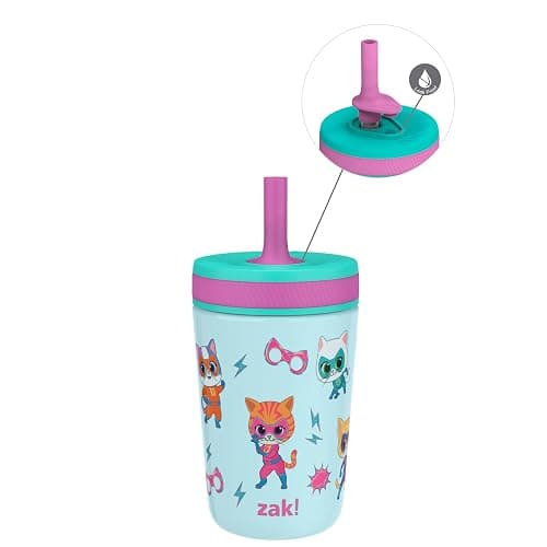 Zak Designs SuperKitties Kelso Toddler Cups For Travel or At Home, 12oz Vacuum Insulated Stainless Steel Sippy Cup With Leak-Proof Design is Perfect For Kids (Ginny, Sparks, Buddy, Bitsy) - Image 1