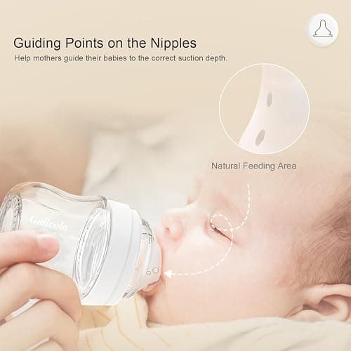 Gulicola Natural Glass Baby Bottles Set 4 Pack, Newborn Boy Breastfeeding Bottles with Slow Flow Nipples, 0 Months+, 3 oz & 5 oz - Black/White thumbnail 4