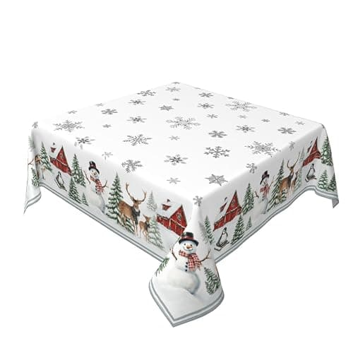 Sphragiyn Winter Tablecloth Square 54×54 Inch Snowman Penguin Cute Deer Holiday Xmas Table Cloth Water Resistant Fabric Table Covers for Kitchen Dining Party Home Decor thumbnail 2