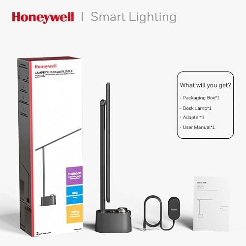 Honeywell Sunturalux™ LED Desk Lamp with USB Charging Ports HWT-H01 - Stepless Dimmable Eye Caring Desk Light for Home Office Bedroom Bedside College Dorm, Foldable Table Lamp Reading Lamp Black thumbnail 6