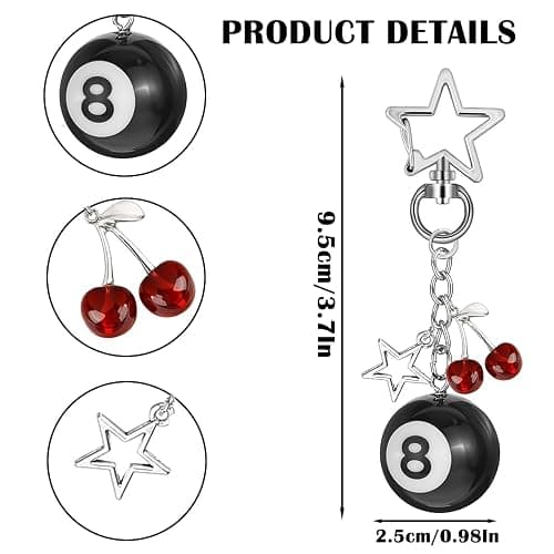 Agamino 8 Ball Keychain, Aesthetic Keychain Bag Charms with Key Ring Decor for Bag, Purse, Car Keys, Handbags thumbnail 2
